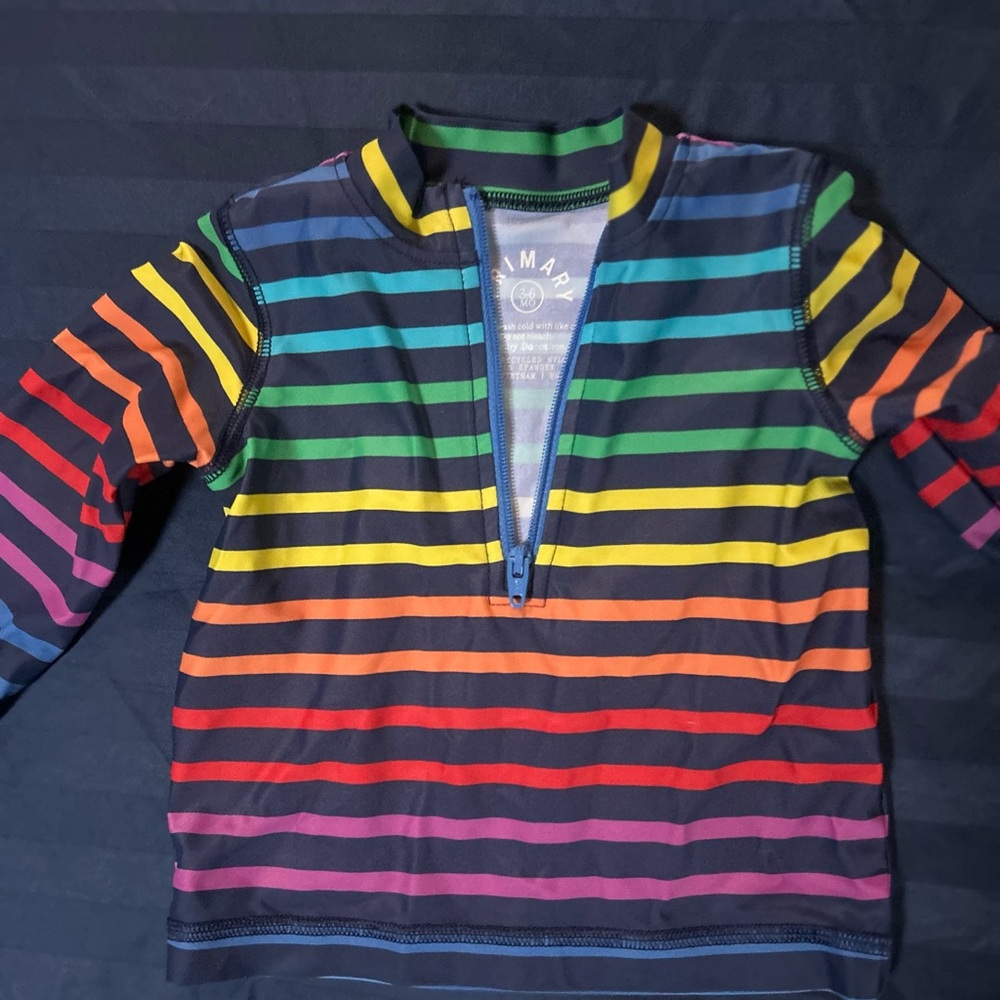 Primary Rainbow Striped Half-Zip UPF 50 Sun Shirt - Size 3-6 Months